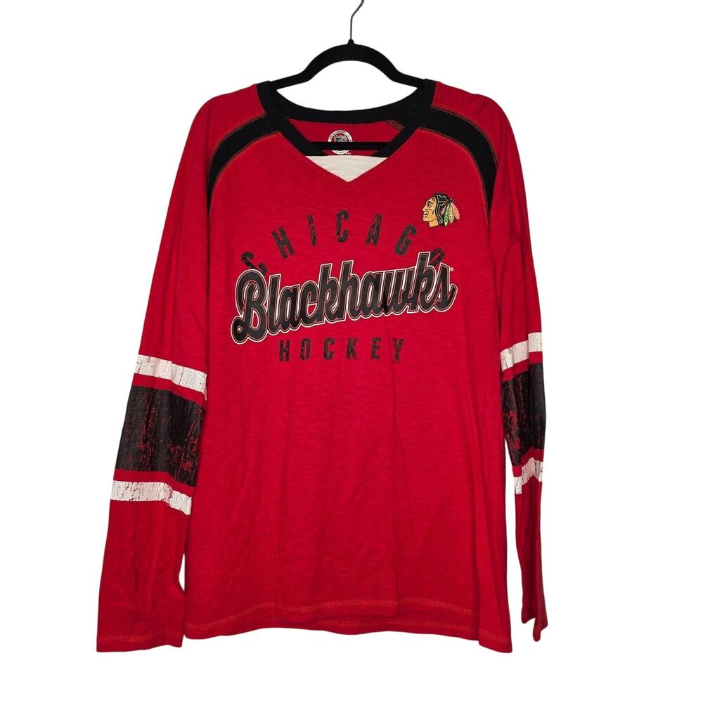 Chicago Blackhawks Shirt Womens L Red NHL Hockey Long Sleeve V Neck G-III Top